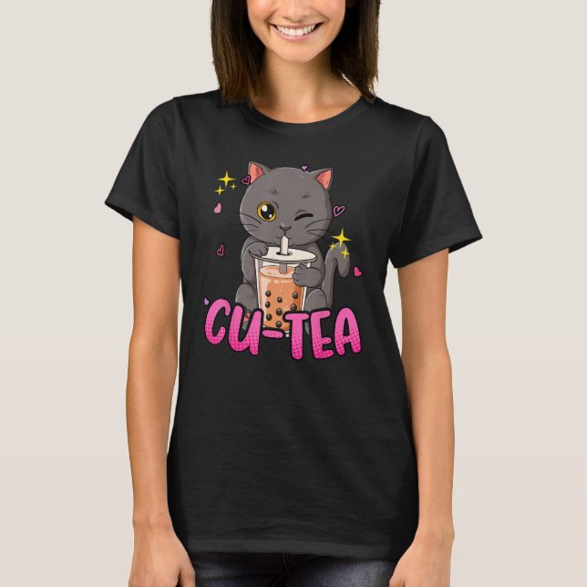 Bubble Tea Cat Cu Tea Boba T-Shirt (Vorderseite)