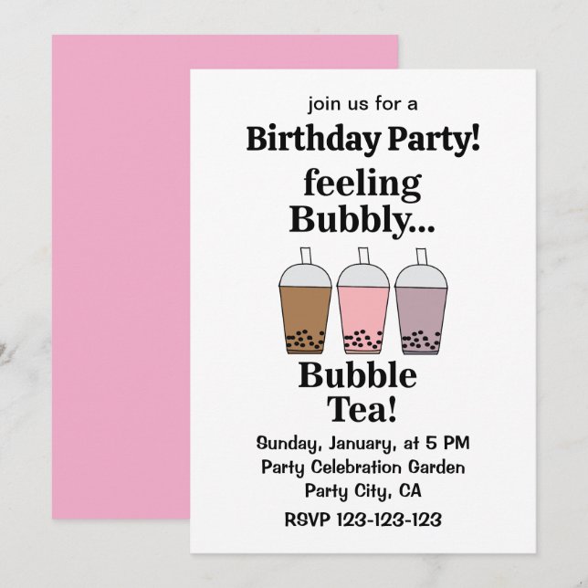 Bubble Tea Drink Funny Birthday Party Einladung (Vorne/Hinten)