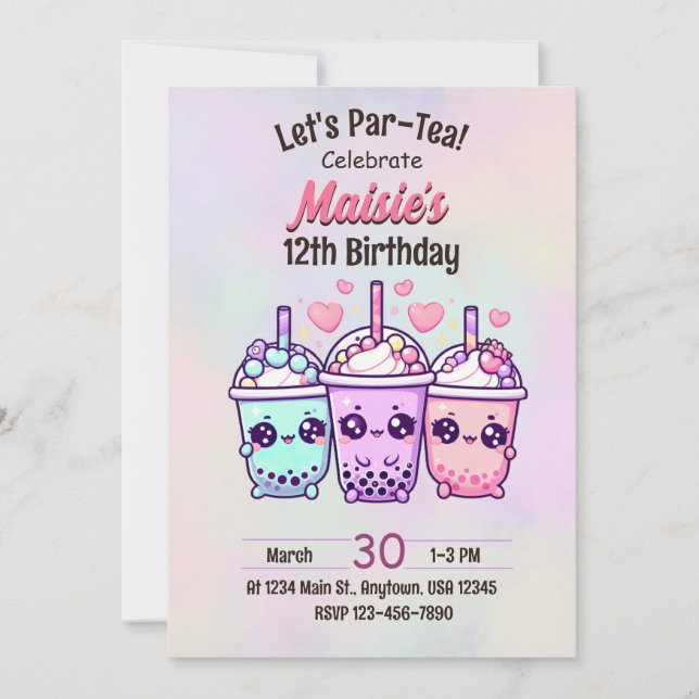 Bubble Tea Geburtstagsparty Einladung (Vorderseite)