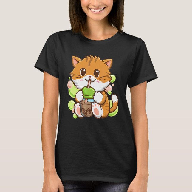 Bubble Tea Katze Boba Tea Trinker Tapioca Kugeln K T-Shirt (Vorderseite)
