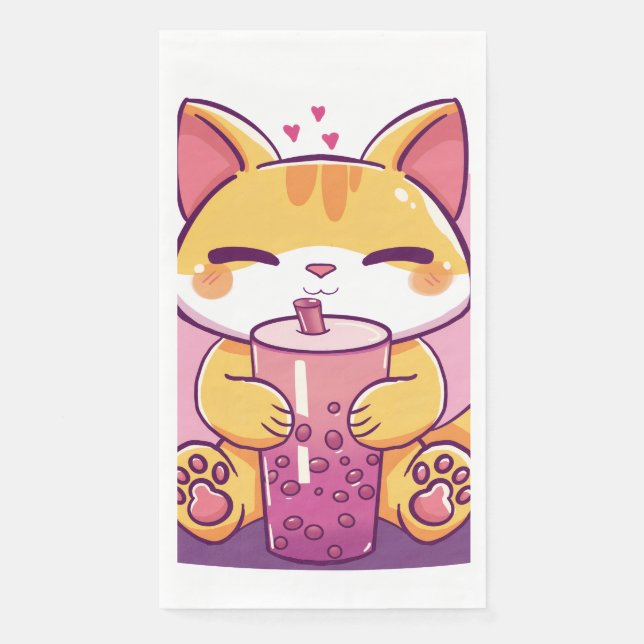 Bubble Tea Kitty Serviette (Vorderseite)