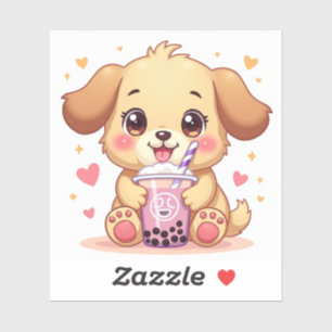 Bubble Tea Pup – Kawaii Welpe mit Boba-Tasse Aufkleber