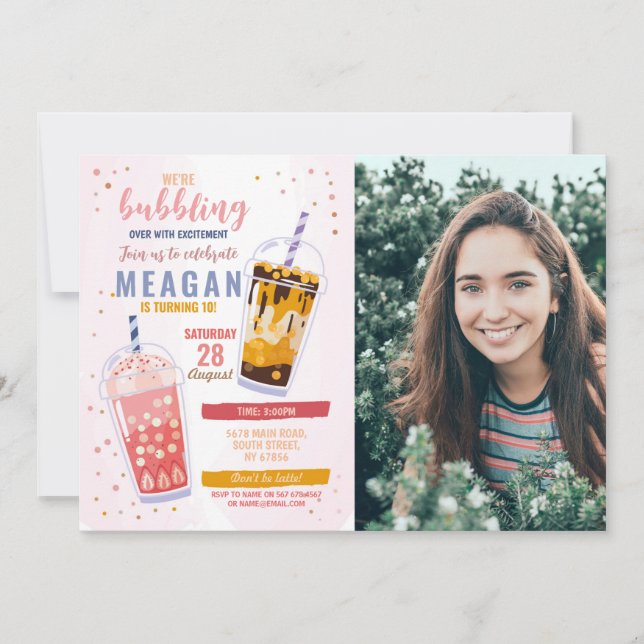 Bubble Tee Birthday Café Foto Feier Einladung (Vorderseite)