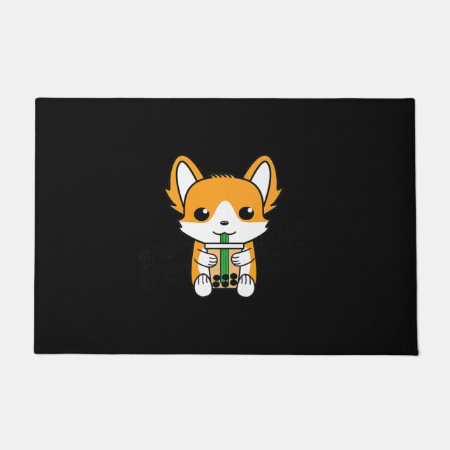 Bubble Tee Boba Corgi Premium Fußmatte (Vorderseite)