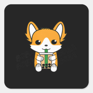 Bubble Tee Boba Corgi Premium Quadratischer Aufkleber