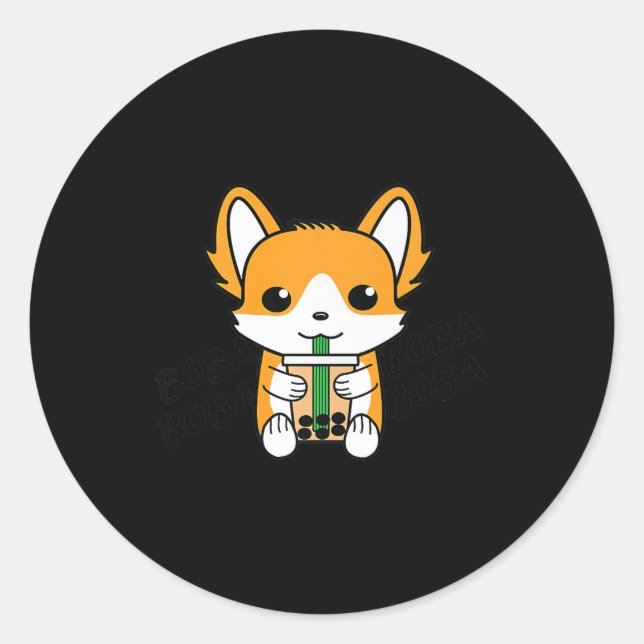 Bubble Tee Boba Corgi Premium Runder Aufkleber (Vorderseite)
