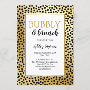 Bubble und Brunch in Black and Gold Dots Einladung