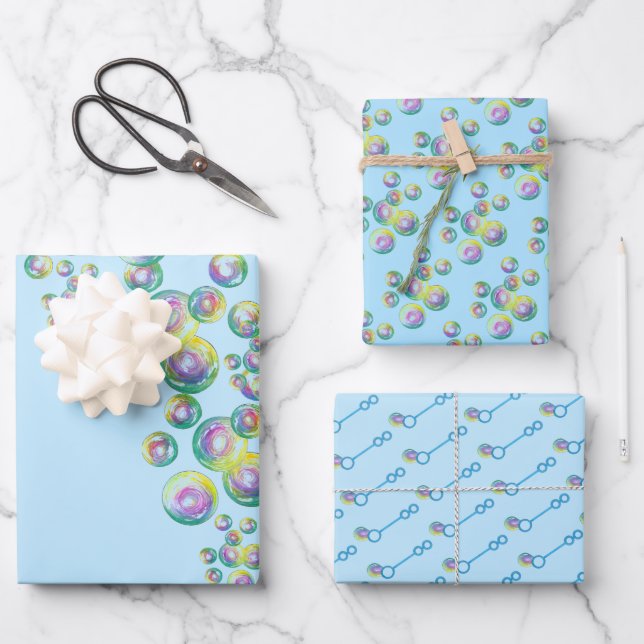 Bubble Wand Iridescent Rainbow Soap Blasen Geschenkpapier Set (Vorderseite)