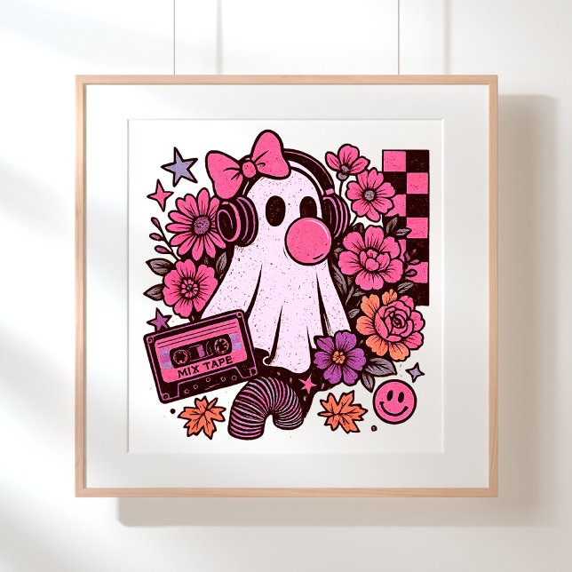 Bubblegum ästhetisches Retro Ghost Girl Halloween Poster (This ghost girl design mixes 90s aesthetic nostalgia with playful Halloween charm.)