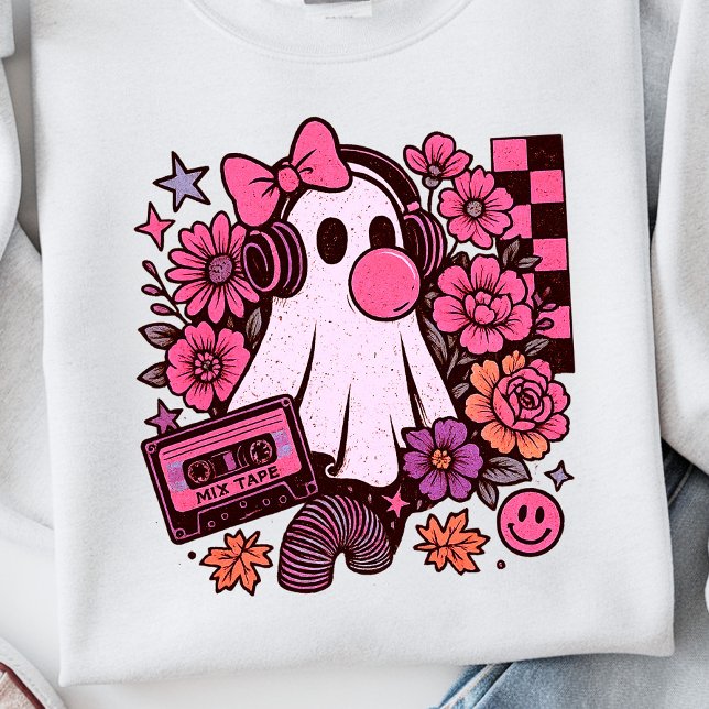 Bubblegum ästhetisches Retro Ghost Girl Halloween Sweatshirt (This ghost girl design mixes 90s aesthetic nostalgia with playful Halloween charm.)
