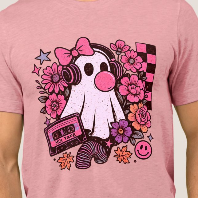 Bubblegum ästhetisches Retro Ghost Girl Halloween Tri-Blend Shirt (This ghost girl design mixes 90s aesthetic nostalgia with playful Halloween charm.)