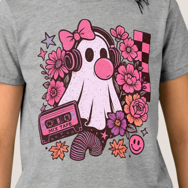 Bubblegum ästhetisches Retro Ghost Girl Halloween Tri-Blend Shirt (This ghost girl design mixes 90s aesthetic nostalgia with playful Halloween charm.)