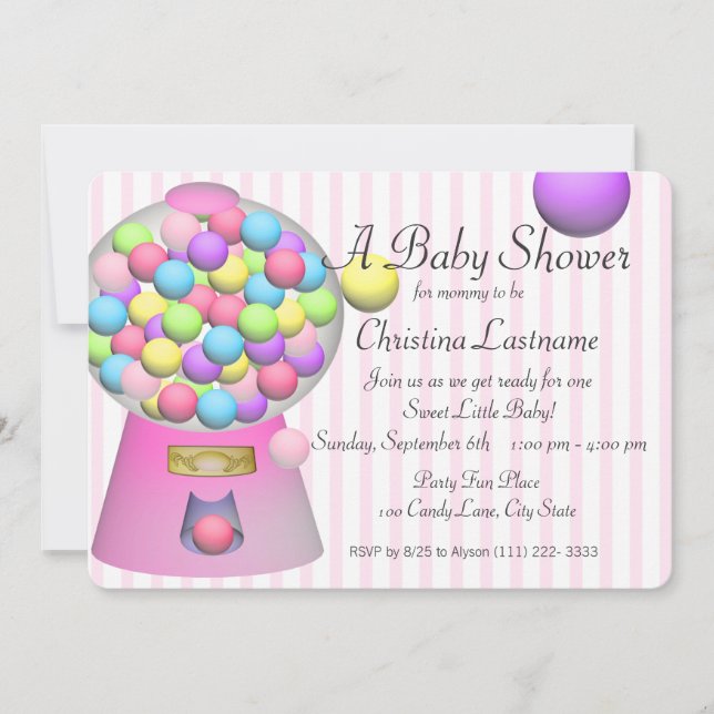 Bubblegum Baby Dusche Einladung (Vorderseite)