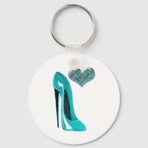 Bubblegum Blue Stiletto Shoe und 3D Heart Art Schlüsselanhänger