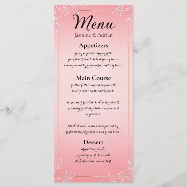 Bubblegum-Blush-Hochzeit Menükarte (Vorderseite)