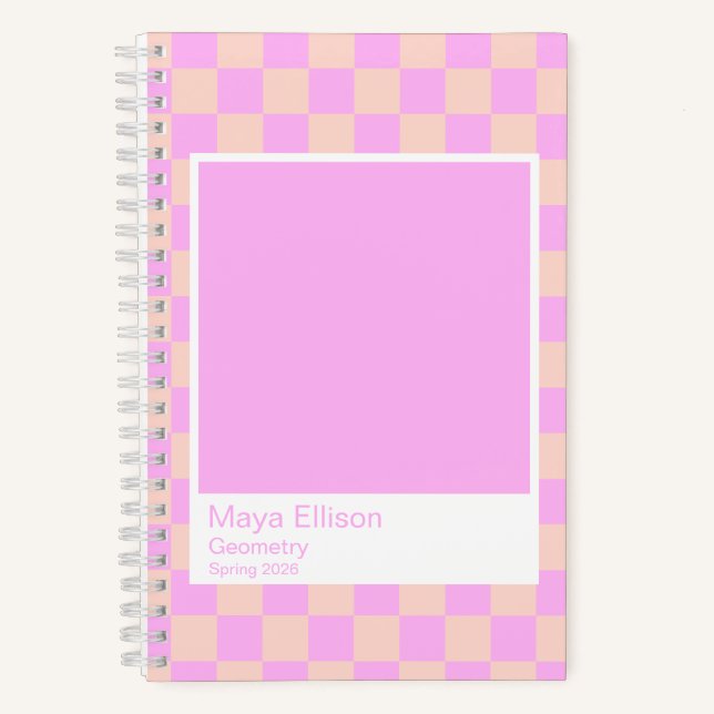 Bubblegum/Peach Modern Checkerboard Notebook Notizbuch (Vorderseite)