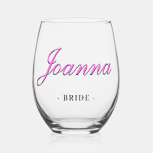 Bubblegum Pink 3D Elegante Name Bridesmaid Weinglas Ohne Stiel