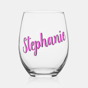 Bubblegum Pink 3D Eleganter handgeschriebener Stil Weinglas Ohne Stiel