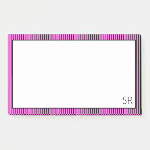 Bubblegum Pink Black Striping Border Monogramm Post-it Klebezettel