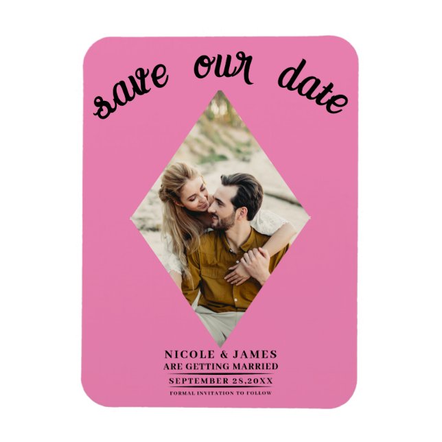 Bubblegum Pink Foto Wedding Save the Date Magnet (Vertikal)