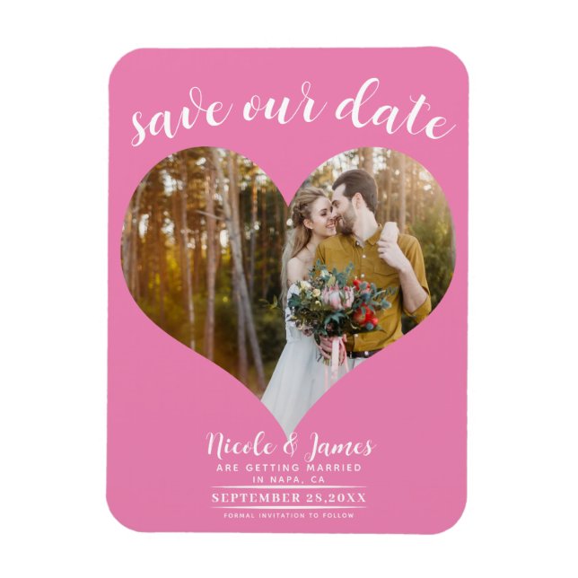 Bubblegum Pink Heart Foto Hochzeit Speichern Sie d Magnet (Vertikal)