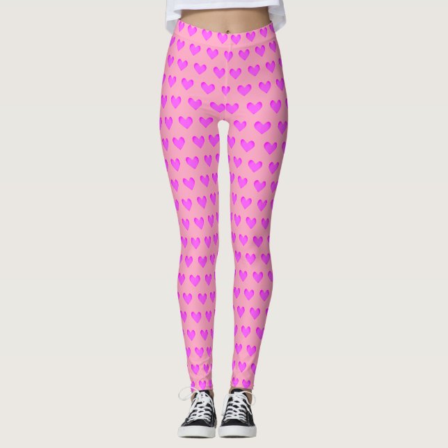 Bubblegum Pink Lilac Liebe Herz Valentine Print Leggings (Vorderseite)