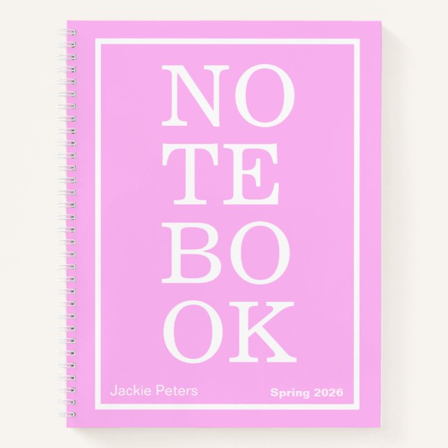 Bubblegum Pink Modern Big "NOTEBOOK" Notebook Notizbuch (Vorderseite)