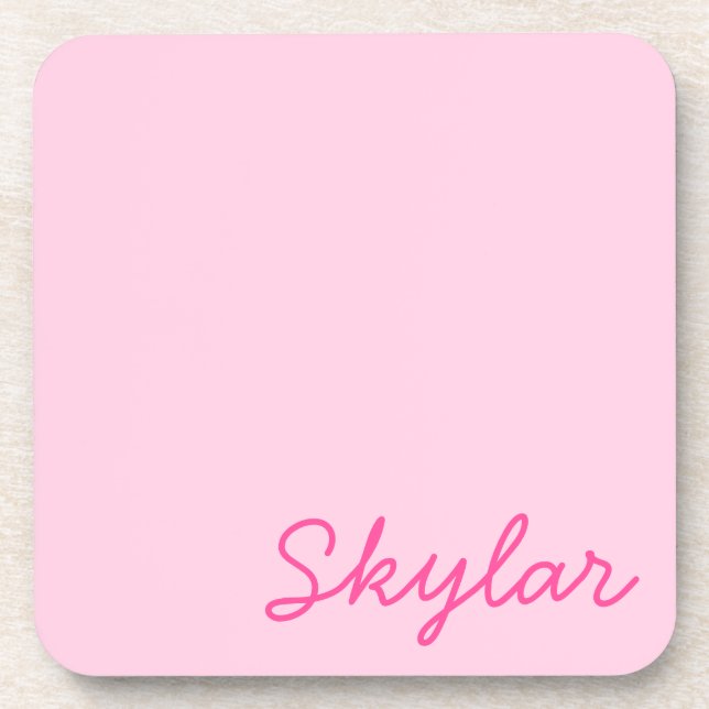 Bubblegum Pink und Hot Pink Individuelle Name Mono Getränkeuntersetzer (Vorderseite)