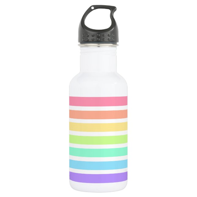 Bubblegum Regenbogen und weiße Streifen Edelstahlflasche (Vorderseite)