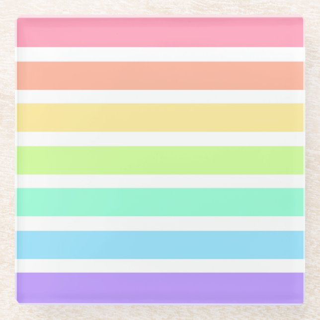 Bubblegum Regenbogen und weiße Streifen Glasuntersetzer (Vorderseite)