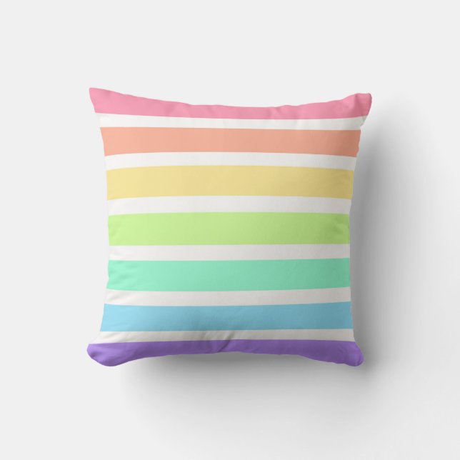 Bubblegum Regenbogen und weiße Streifen Kissen (Vorderseite)