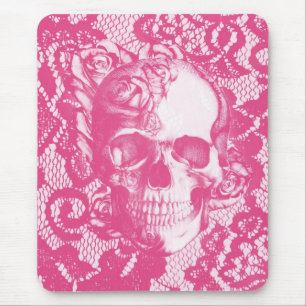 Bubblegum rosa Rosenschädel auf Spitze Mousepad