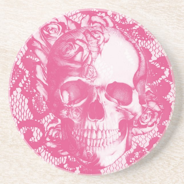 Bubblegum rosa Rosenschädel auf Spitze Untersetzer (Vorne)