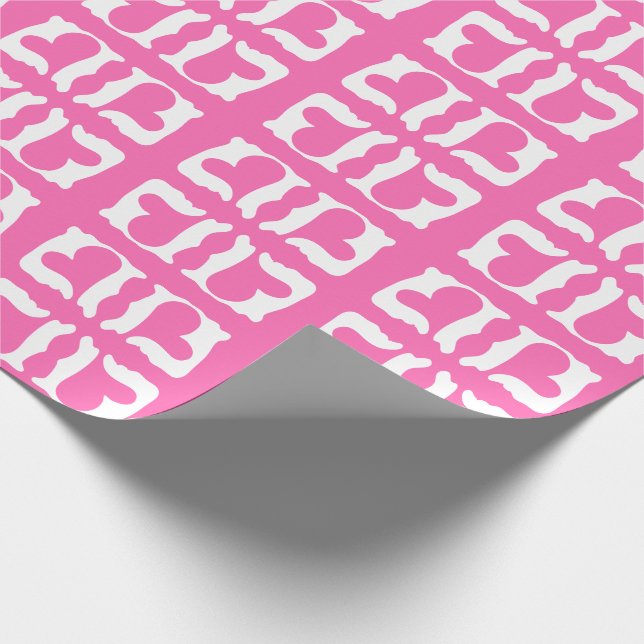 Bubblegum Rosa und Weiße Herzen Geschenkpapier (Ecke)