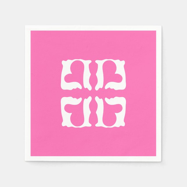Bubblegum Rosa und Weiße Herzen Serviette (Vorderseite)