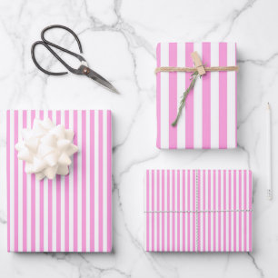Bubblegum Rosa und Weiße Streifen Geschenkpapier Set