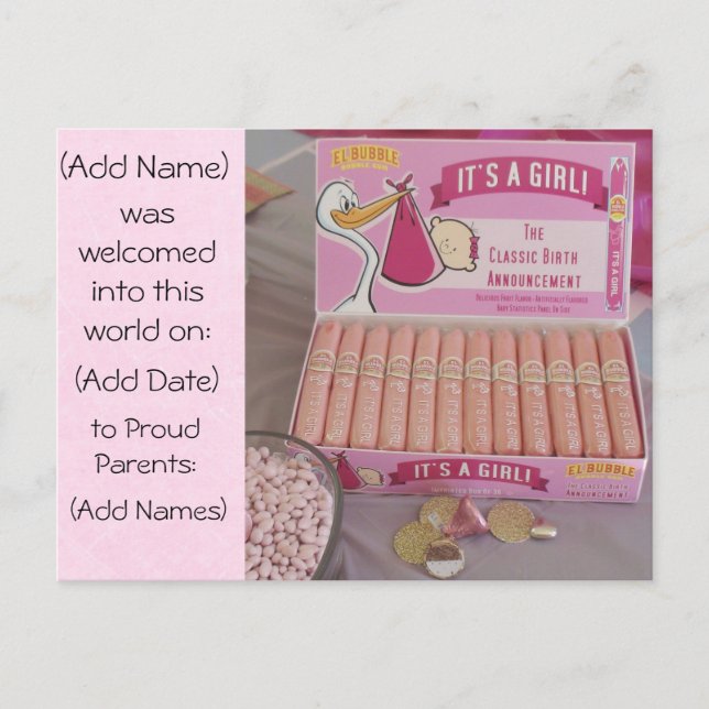 Bubblegum rose Cigar Baby Girl Faire-part (Devant)