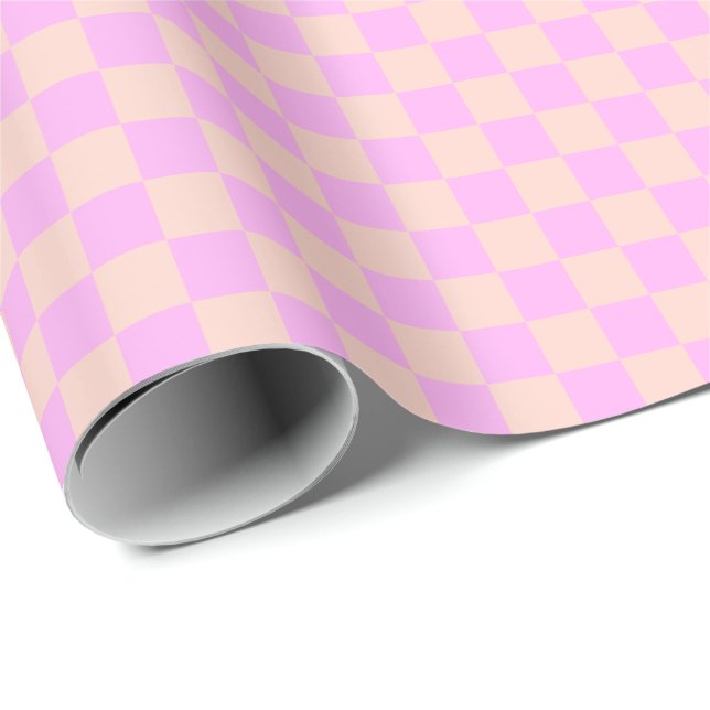 Bubblegum & Soft Peach Checkerboard Geschenkpapier (Rolleneckpunkt)