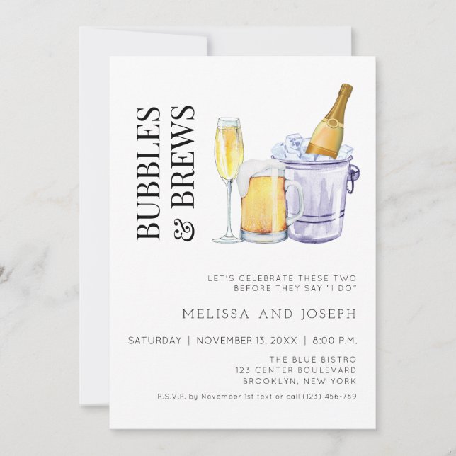 Bubbles and Brews Engagement Party Invitation (Devant)
