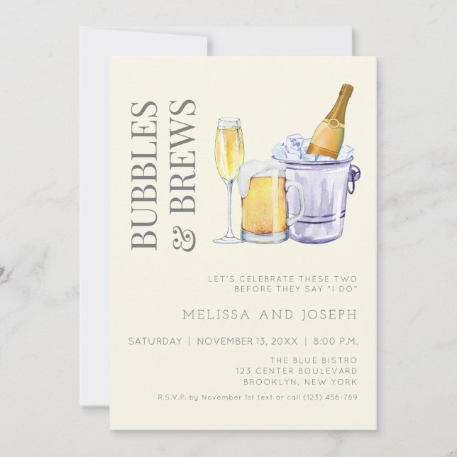 Bubbles and Brews Engagement Party Invitation (Devant)