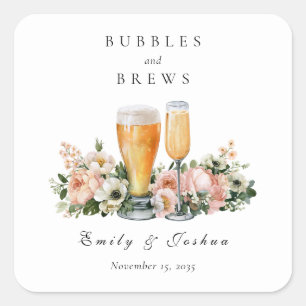 Bubbles and Brews Paarbaby-Party Quadratischer Aufkleber