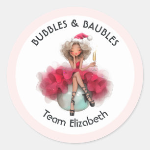 Bubbles & Baubles Weihnachts-Junggesellinnenabschi Runder Aufkleber