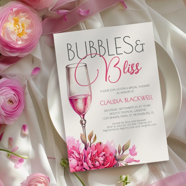 Bubbles Bliss Magenta Champagne Brautparty Einladung (Von Creator hochgeladen)