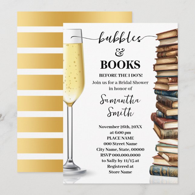 Bubbles & Books Before I Do Bridal Shower Einladung (Vorne/Hinten)