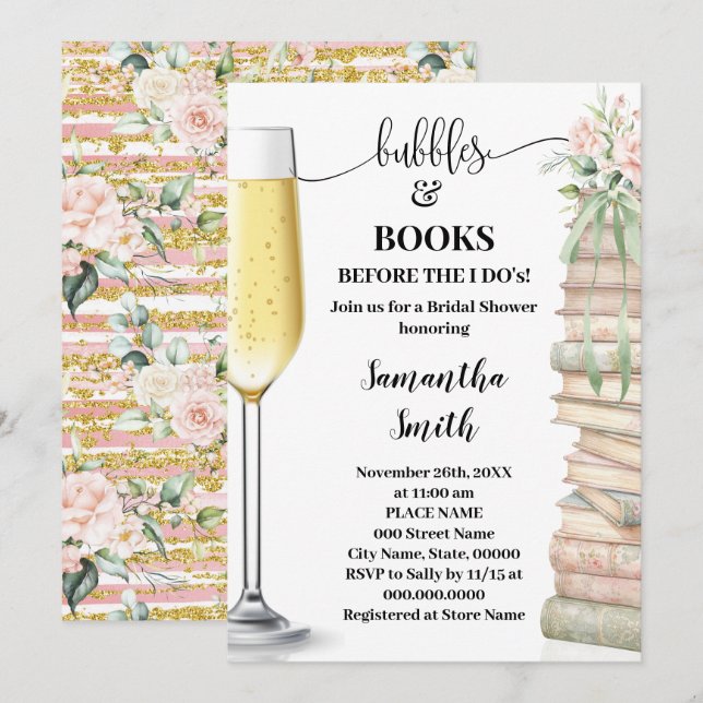 Bubbles & Books before I do Bridal Shower  Einladung (Vorne/Hinten)