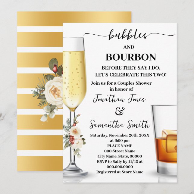 Bubbles & Bourbon Before I do Winter Shower Einladung (Vorne/Hinten)