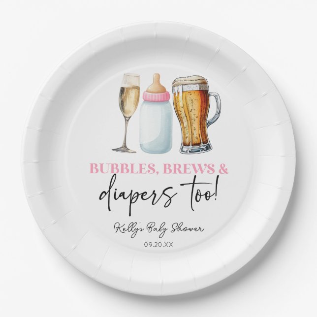 Bubbles Braut und Windeln auch! Babyparty Pappteller (Vorderseite)