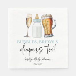 Bubbles Brews and Diapers Too! Baby Shower Serviette