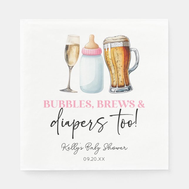 Bubbles Brews and Diapers Too! Baby Shower Serviette (Vorderseite)