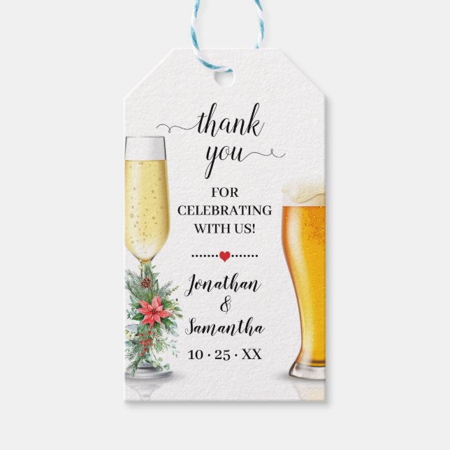 Bubbles & Brews bevorzugen Tag Weihnachts-Brautpar Geschenkanhänger (Vorderseite)
